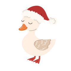 goose for christmas. vector illustration of cute goose for christmas and new year. pets for christmas
