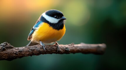 Fototapeta premium A stunning image of a brightly colored bird perched gracefully on a branch, capturing the essence of tranquility and the rich details of natural beauty.