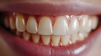 Visual time-lapse of the teeth whitening process, featuring a slow transformation from yellowed, stained teeth to a brilliantly white smile after each session