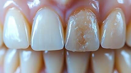 Split-screen photo of teeth before and after bonding, emphasizing the flawless transition from chipped to smooth teeth, Realistic, Clean Lighting, High Detail
