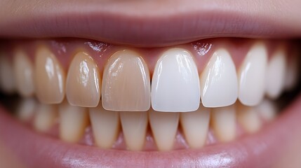 Time-lapse video of tooth whitening treatment, with gradual brightening of teeth, showing close-up progress across sessions, Realistic, Bright and Clear