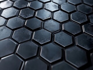 Hexagon black honeycomb metal grid pattern for tech-themed wallpapers