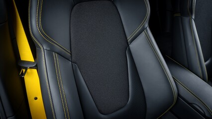 Passenger seat back and yellow seat belt