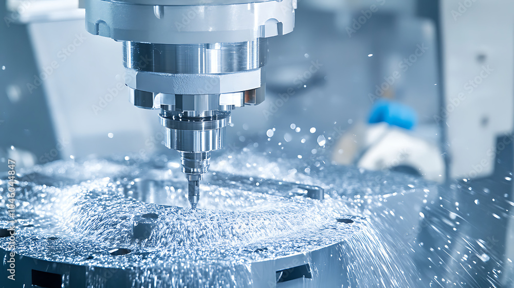 Poster metalworking cnc milling machine hi technology machining concept