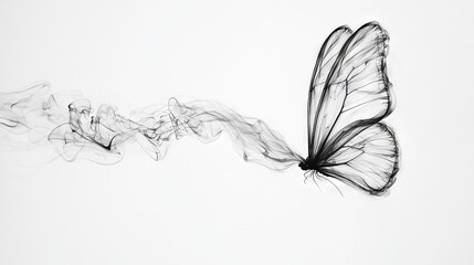 Obraz premium Black and white photo of butterfly with smoke