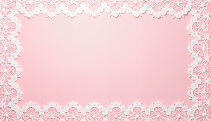 White lace border on pink background