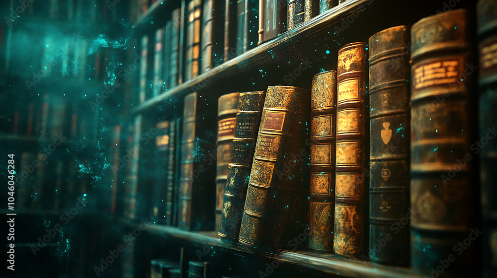 Poster old books in a library background