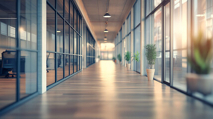 Nice modern office with beautiful long office corridor with and defocused room background concepts and ideas for business presentation background wallpaper and backdrop ideas for corporate and commer