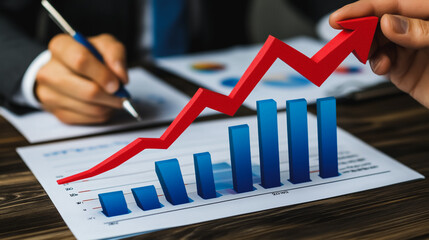 Business person evaluates metrics for charts and graphs with statistics to innovative analyze business potential and forecast future development of companies growth., setting goals for expansion.