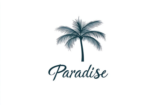 Bright and colorful paradise logo design featuring palm trees, ocean waves, and a sunset with vibrant hues, conveying a sense of relaxation and tropical bliss.