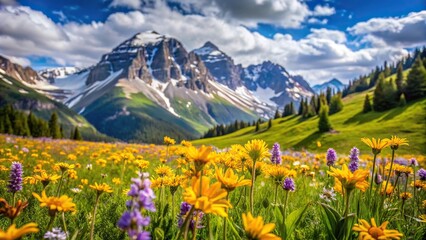 Fototapeta premium spring wild flowers in the rocky mountains forced perspective