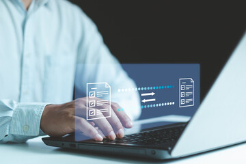 Data Transfer concept. FTP(File Transfer Protocol) files receiver and computer backup copy. File...
