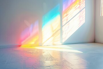 Obraz premium Rainbow Light Reflected from a Window onto a White Wall and Floor