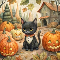 A kitten wearing Halloween costume