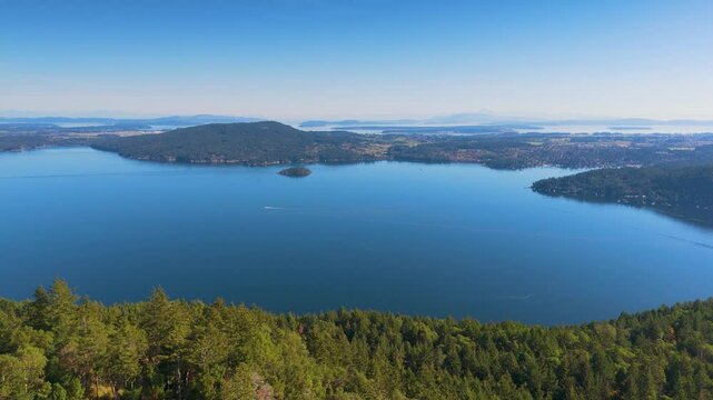Aerial view of Saanich Inlet, a fjord on Vancouver Island, British Columbia, Canada
