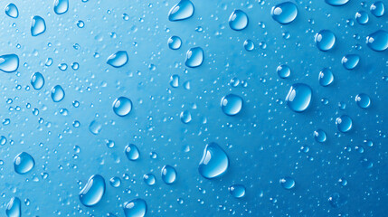 Water drops or oil bubbles on blue background Droplets panorama picture 