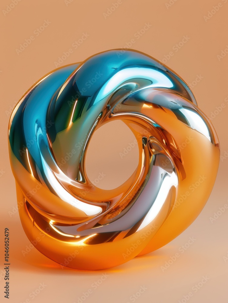 Sticker Abstract metallic shape with a swirl design. AI.