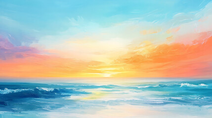 Obraz premium Vibrant sunrise seascape abstract coastal wallpaper with blue sky and sea