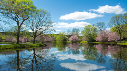 Springtime Reflections in a Tranquil Lake
