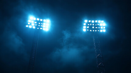 Naklejka premium Stadium lights against dark night sky background Soccer match lights