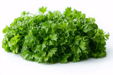 Fototapeta premium Fresh green parsley on clean, minimalist kitchen countertop. Bright, invigorating atmosphere. Ideal for culinary inspiration and healthy cooking.
