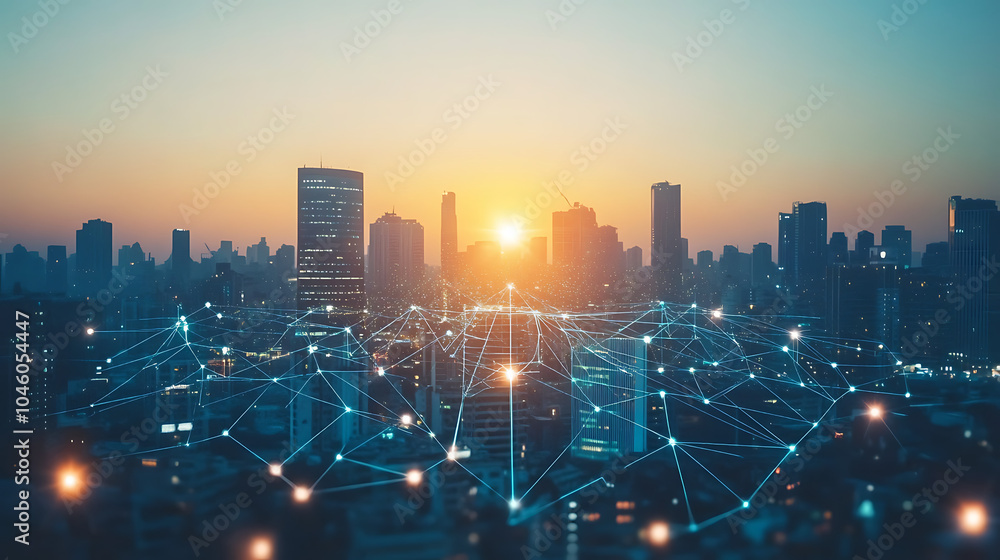 Poster smart city and network connection concept