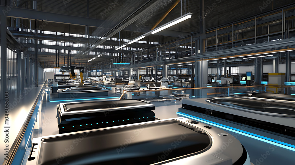 Poster robotic assembly line in an automotive factory