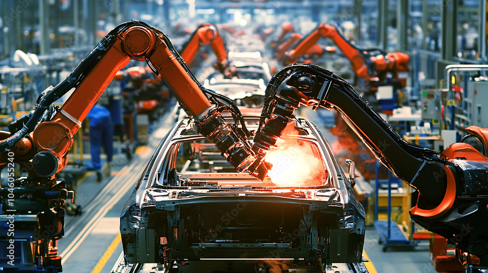Poster robotic assembly line in an automotive factory