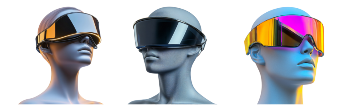 PNG Futuristic Headsets on Display for Technology Showcase Isolated on Transparent Background