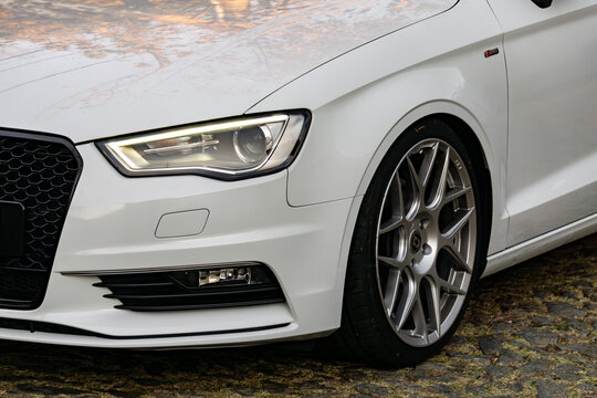 Audi A3 front end headlight and wheel, Luxury sedan details