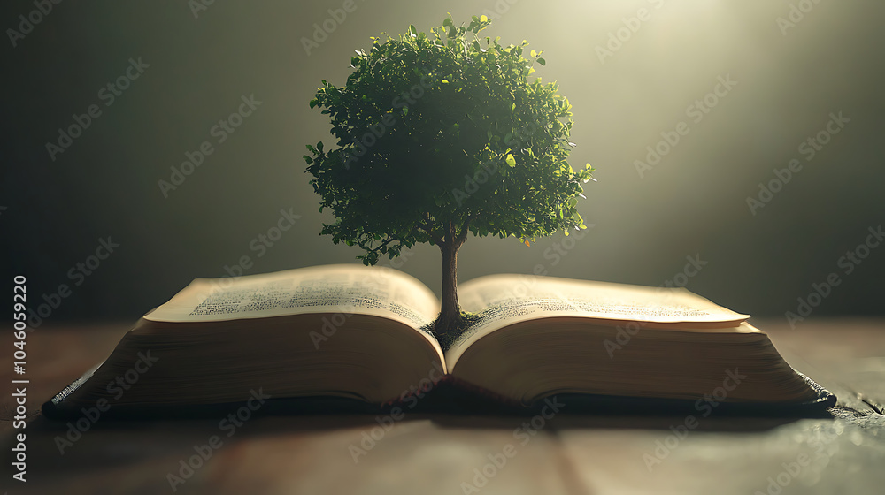 Poster an open book with tree growing out of it