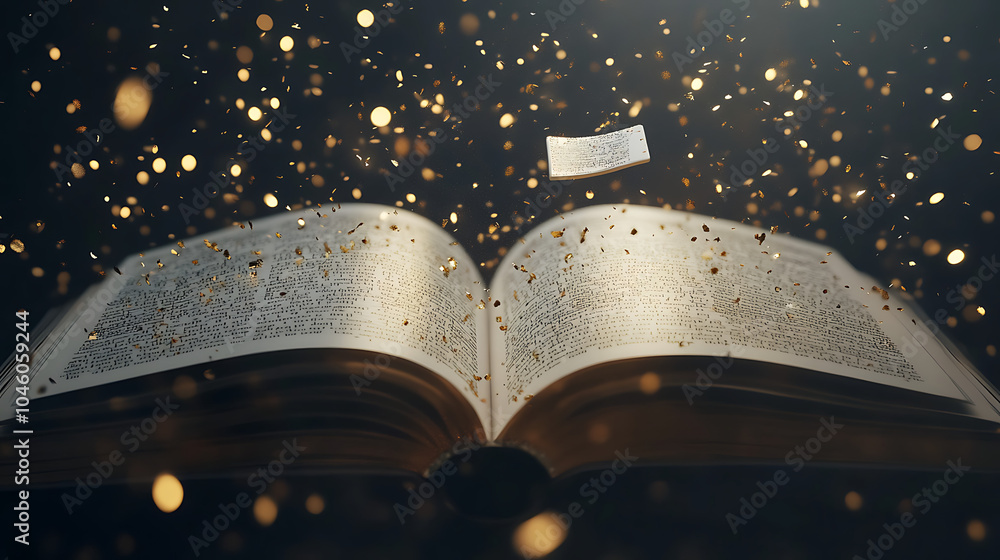 Poster an open book with bookmark flying out of it