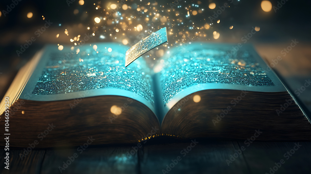 Poster an open book with bookmark flying out of it