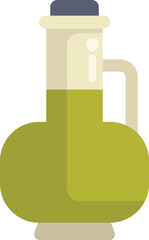 This vector illustration features a classic glass bottle filled with green olive oil, ideal for stock images related to cooking, food, and healthy eating