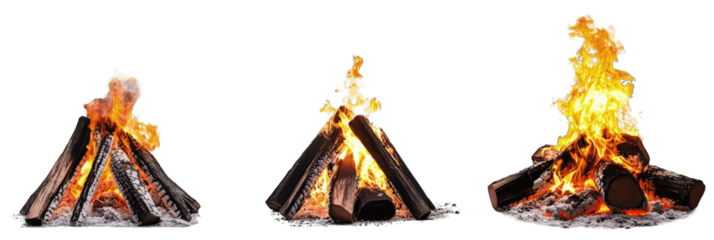 Collection of Fire place campfire isolated on transparent background