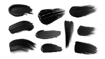 Set of black brush strokes isolated on white.