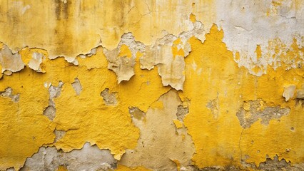 Fototapeta premium Weathered concrete wall with peeling yellow paint reflects