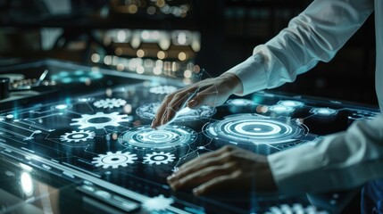 Naklejka premium Person Interacting With Futuristic Interface