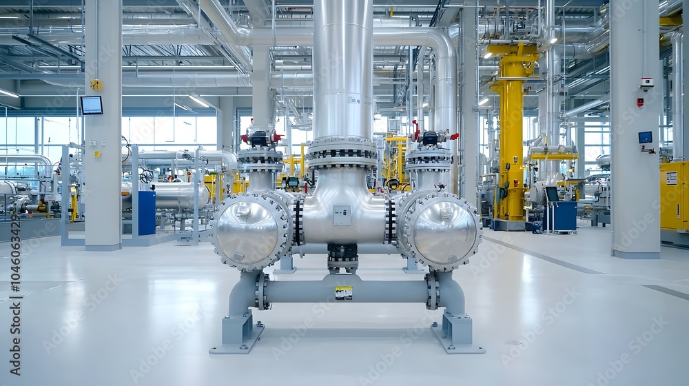 Poster Intricate Pipelines and Machinery of a Modern Industrial Gas Facility Highlighting the Precision and Complexity of Gas Processing Technology