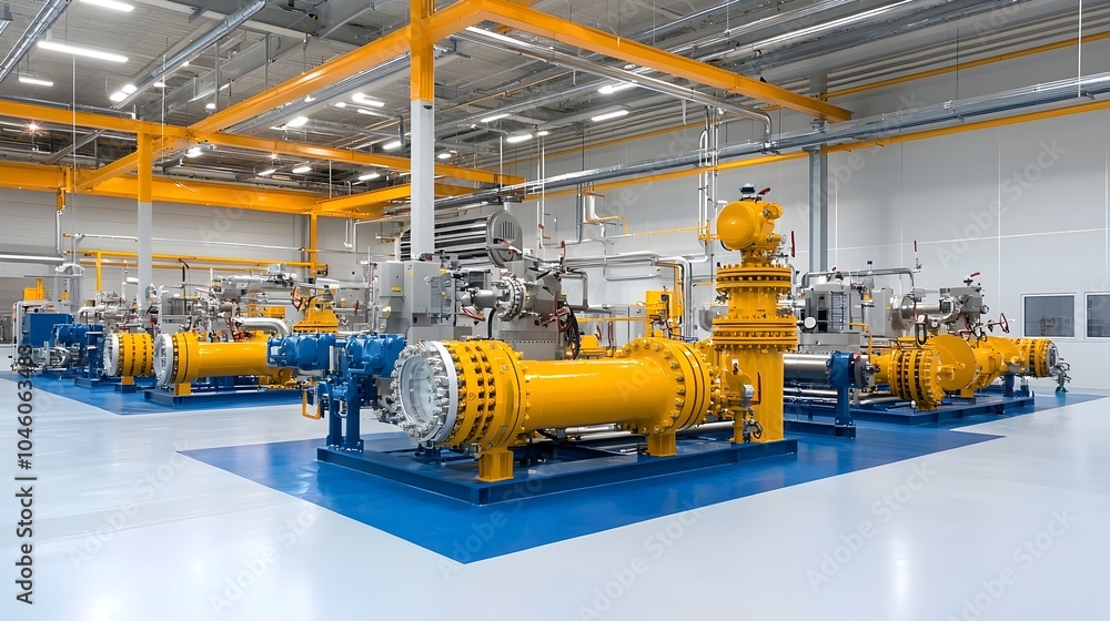 Poster sleek and sophisticated piping infrastructure in a state of the art natural gas processing plant sho