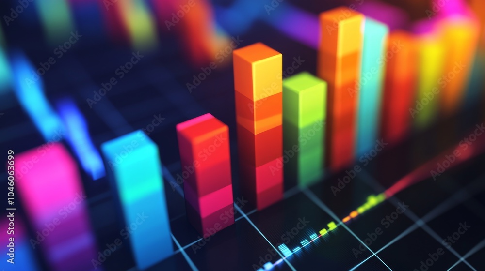 Poster colorful 3d bar graph on dark background for data analysis