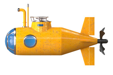 Yellow submarine with periscope isolated on white background