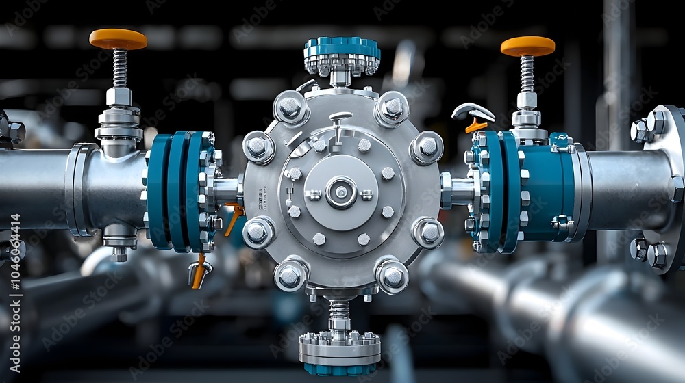 Aufkleber close up shot of an industrial refinery valve processing fuel with precision surrounded by a network