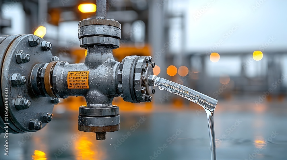 Poster detailed close up image showcasing the intricate design and industrial texture of a refinery valve