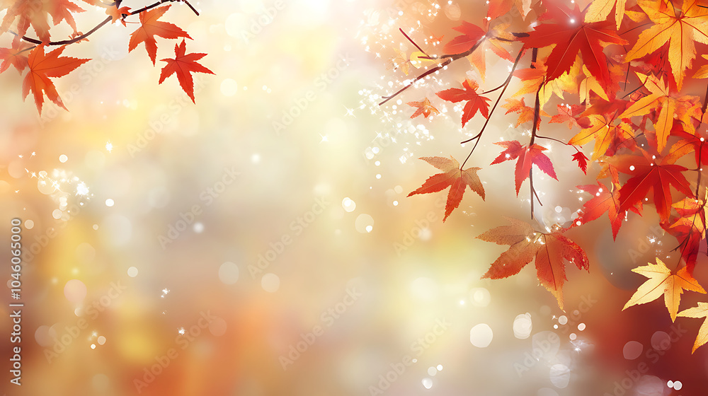 Aufkleber web banner design for autumn season and end year activity with red and yellow maple leaves with soft focus light and bokeh background