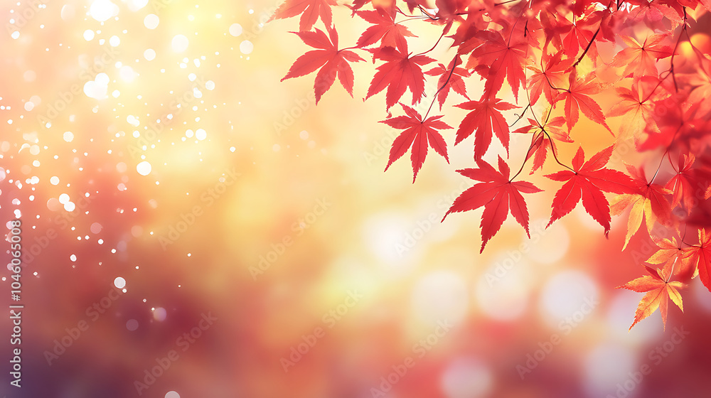 Poster web banner design for autumn season and end year activity with red and yellow maple leaves with soft