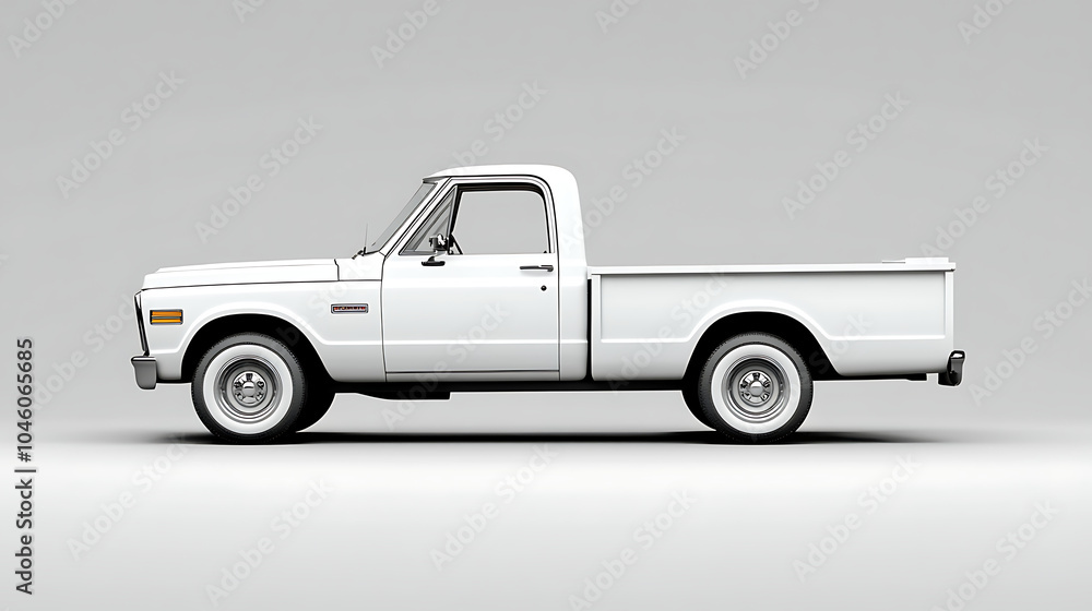 Poster side view of white pick up truck on white background great for mockup and concepts
