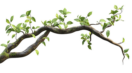 Fototapeta premium realistic twisted jungle branch with plant growing isolated on a white background