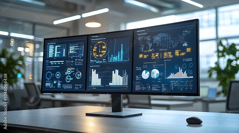 Poster Futuristic control room filled with glowing monitors displaying real time fuel processing metrics and data a modern technological hub for monitoring and optimizing industrial systems and workflows