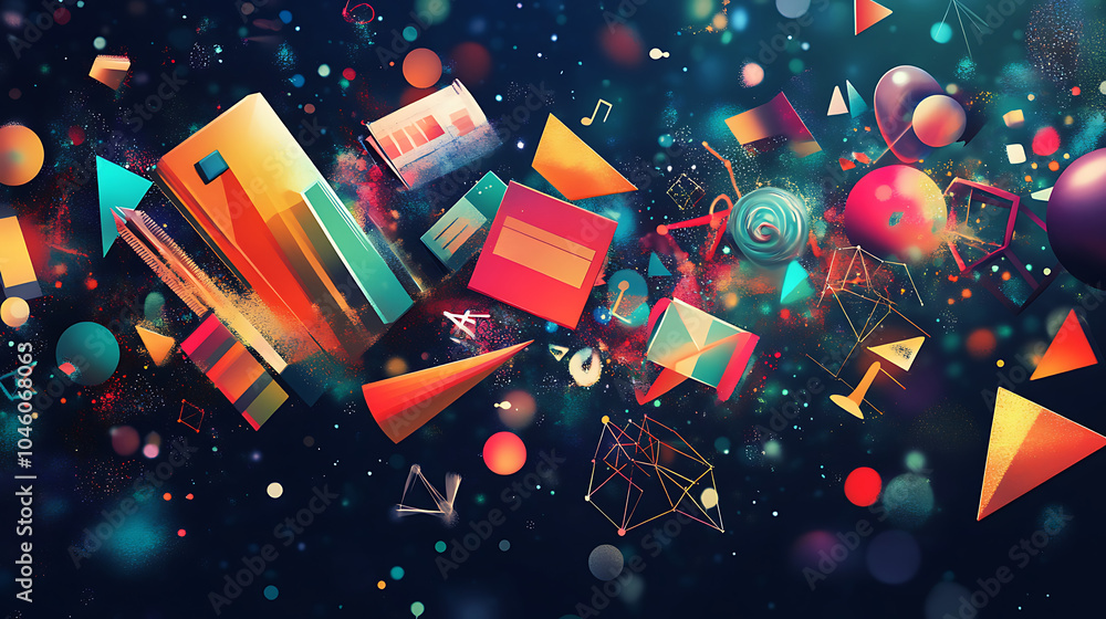Aufkleber dynamic back to school background with a burst of colorful geometric shapes and symbols representing different academic subjects 